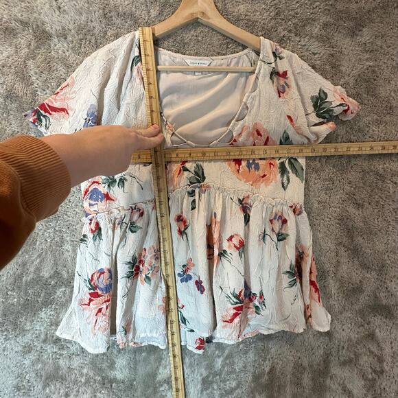 Lucky Brand Floral Flutter Sleeve Babydoll Flowy Top Blouse S Small - Picture 10 of 10